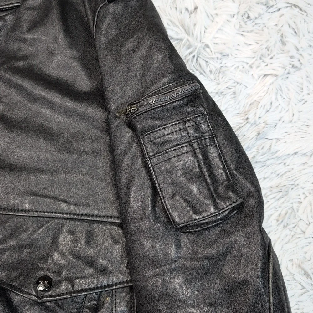 Vintage Yamaha‎ Jacket Mens 38 Black Leather Softshell Moto Elbow Padded Zip Up